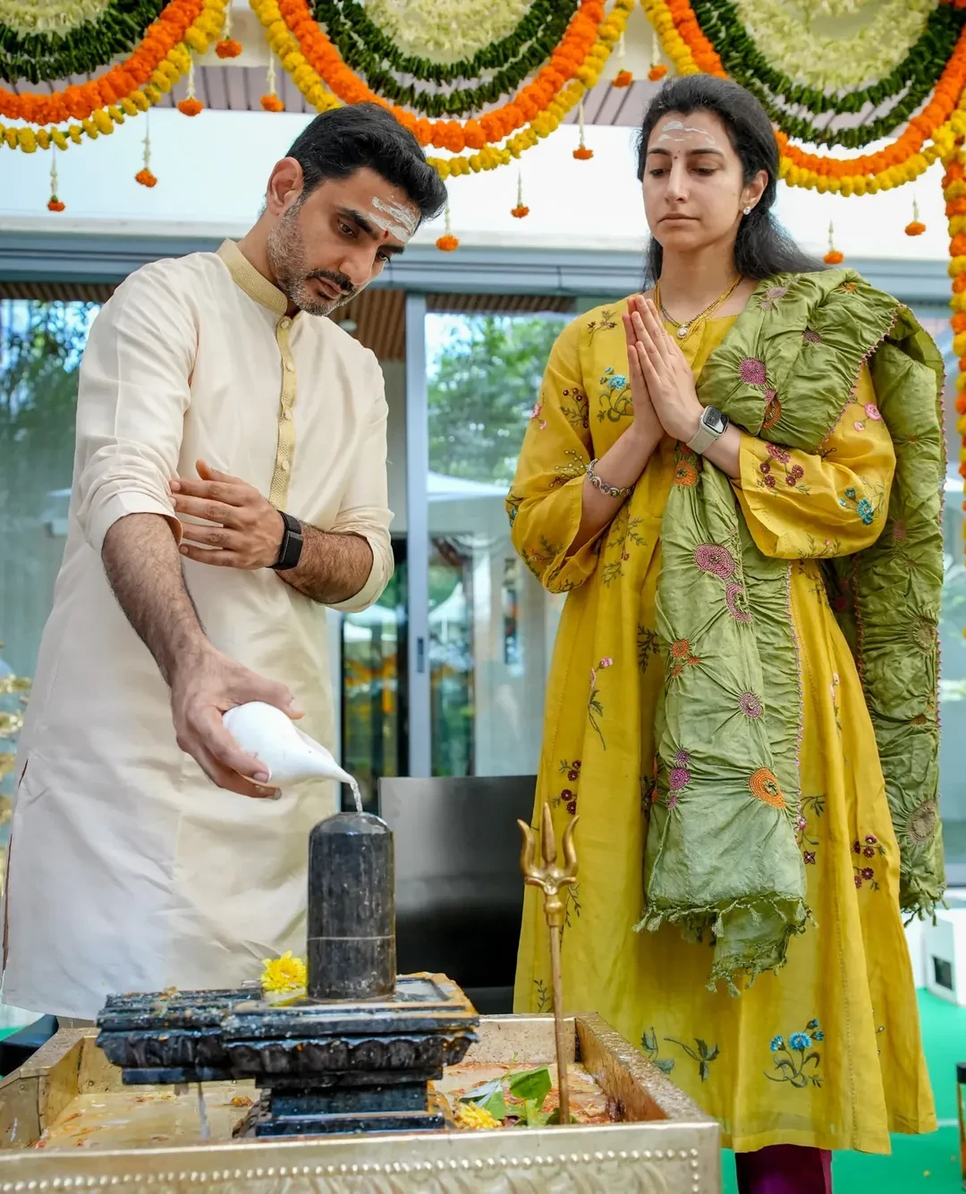 Nara Lokesh Performs Pooja with Brahmani