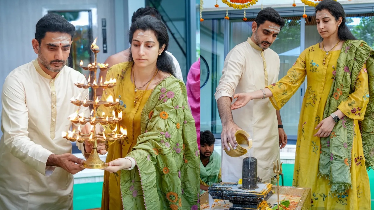 Nara Lokesh : భార్యతో కలిసి రుద్రాభిషేకం నిర్వహించిన నారా లోకేష్.. ఫొటోలు..