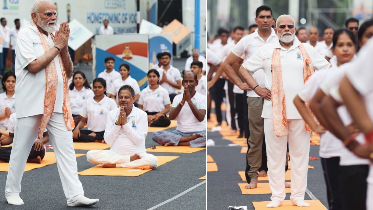 International Yoga Day 2026 : అంతర్జాతీయ యోగా దినోత్సవంలో పాల్గొని యోగాసనాలు వేసిన మోదీ.. ఫొటోలు వైరల్