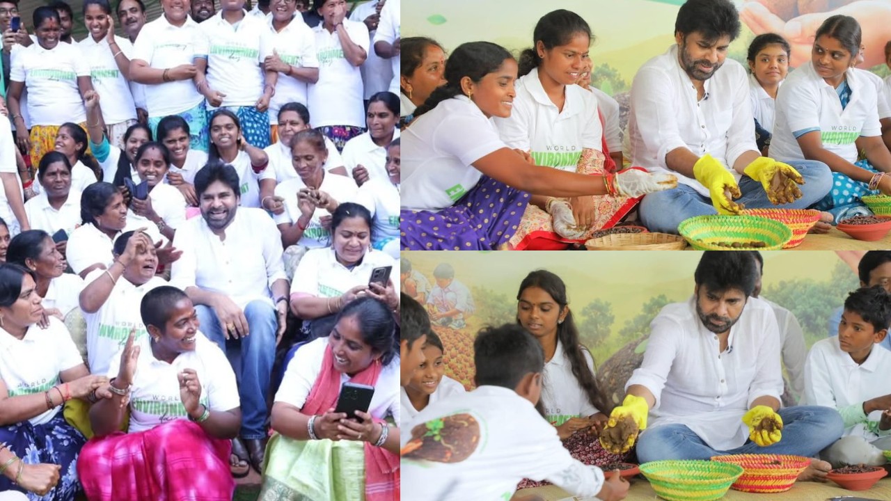 Pawan Kalyan : మహిళలు, చిన్నారులతో కలిసి పవన్ కళ్యాణ్.. సీడ్ బాల్స్ తయారీలో..
