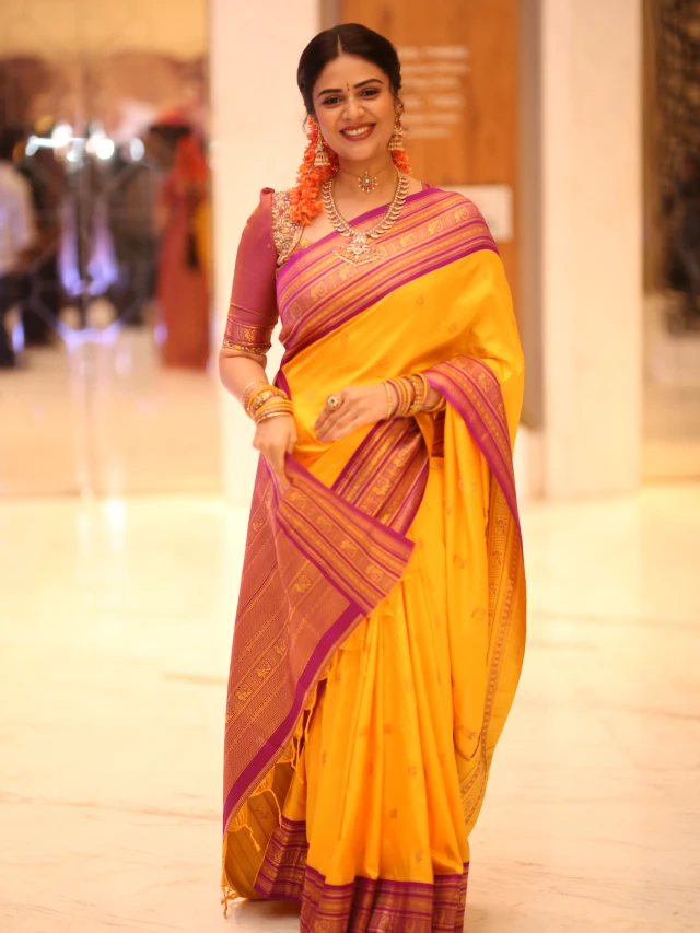 Sreemukhi Traditional Looks from Maa Inti Bangaram Pre Release Event