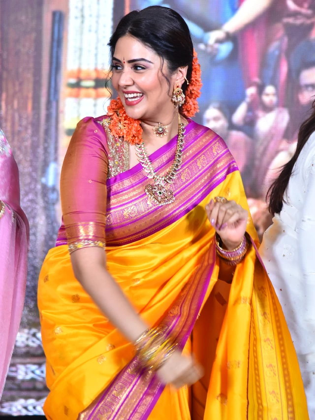 Sreemukhi Traditional Looks from Maa Inti Bangaram Pre Release Event