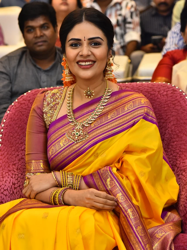 Sreemukhi Traditional Looks from Maa Inti Bangaram Pre Release Event