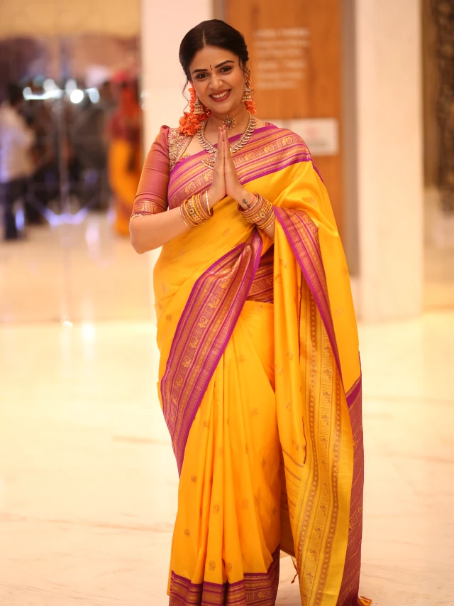 Sreemukhi Traditional Looks from Maa Inti Bangaram Pre Release Event