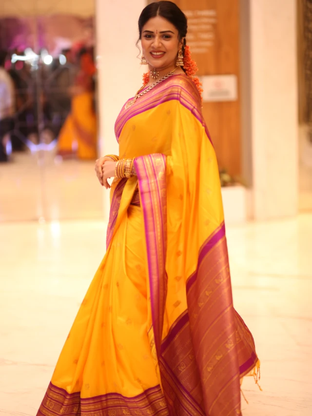 Sreemukhi Traditional Looks from Maa Inti Bangaram Pre Release Event