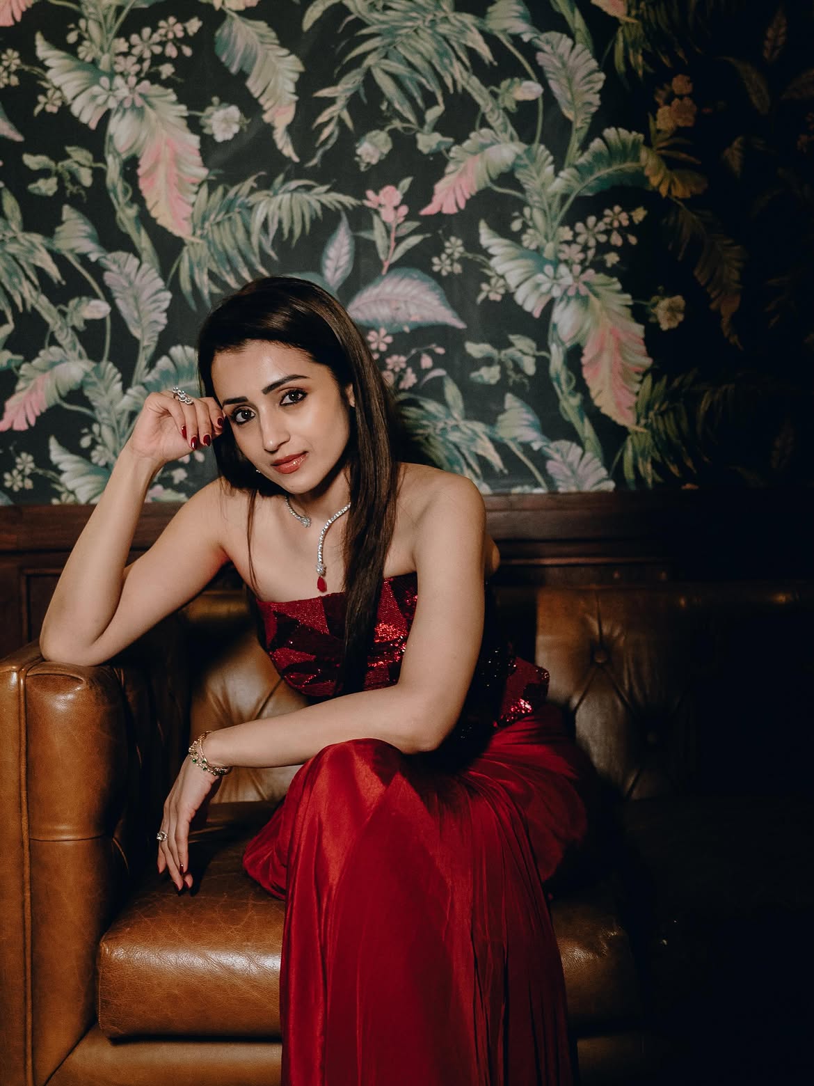 Trisha Shines in Maroon Dress