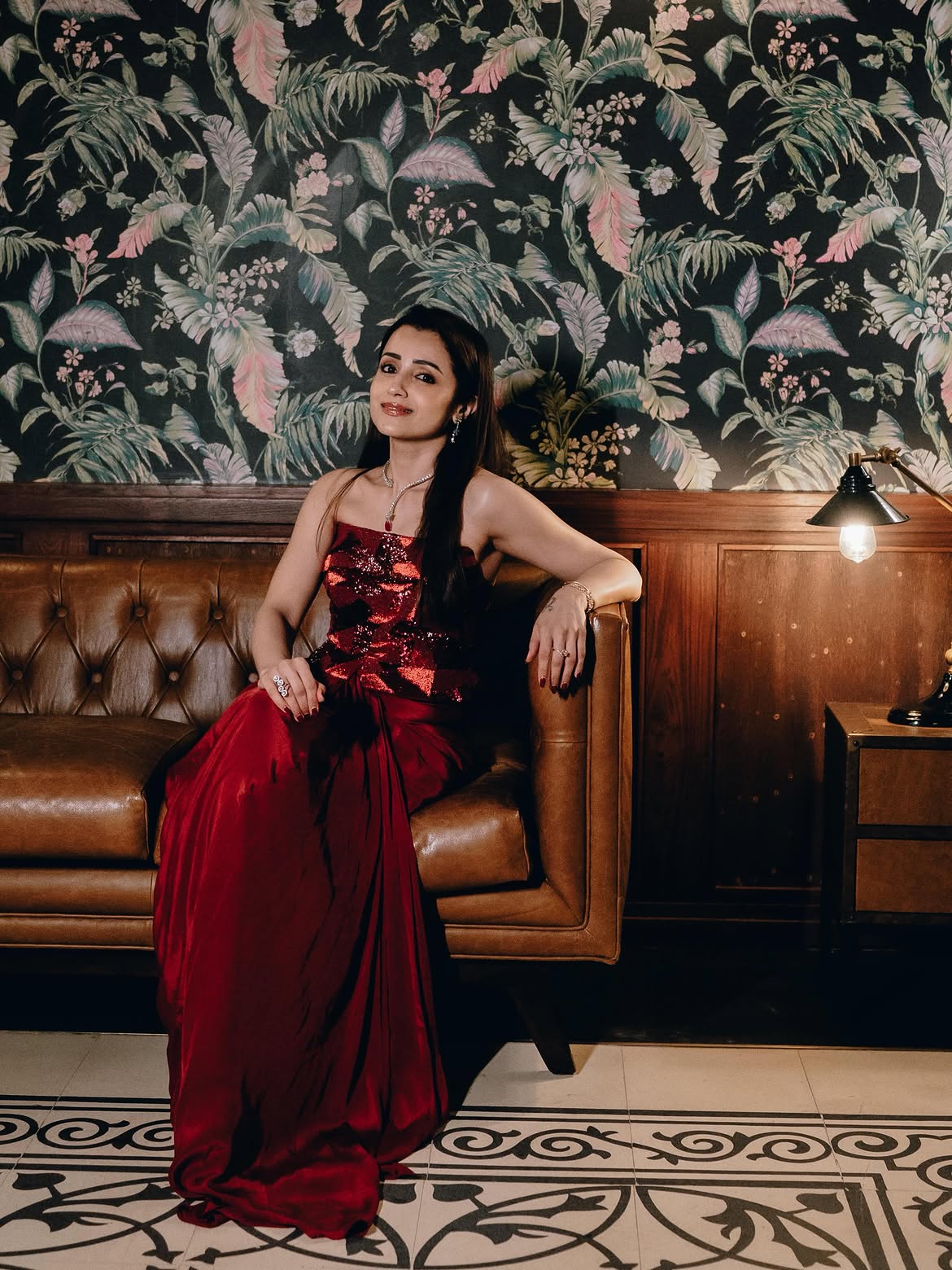Trisha Shines in Maroon Dress
