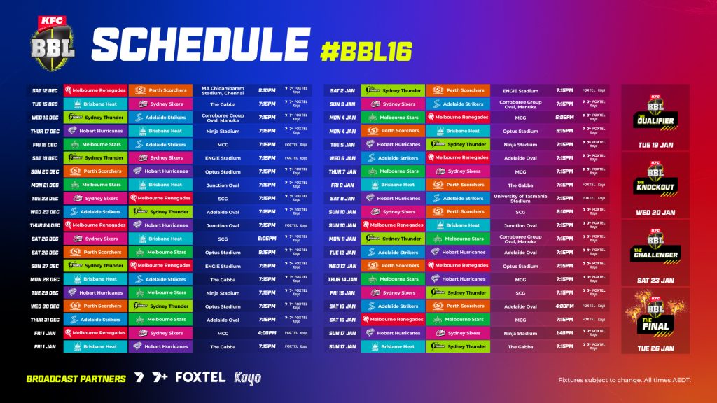 Big Bash League 2026 Schedule