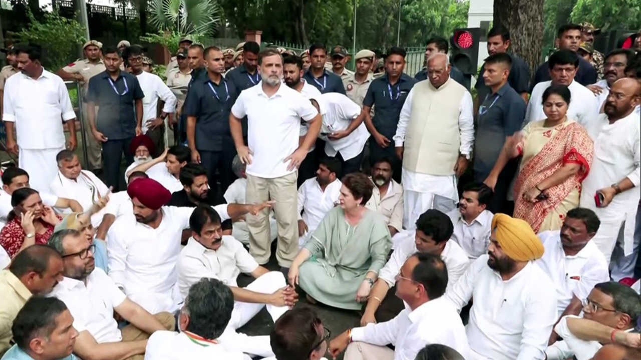 Rahul Gandhi Protest: ప్రధాని ఇంటి ఎదుట రాహుల్, ప్రియాంకా నిరసన.. మోదీ రాజీనామాకు డిమాండ్..