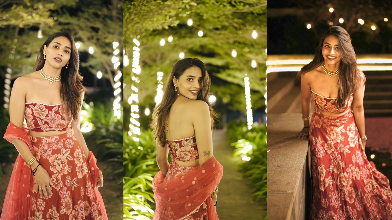 Sapthami Gowda : రాత్రి పూట విద్యుత్ వెలుగుల్లో మెరిసిపోతున్న సప్తమి గౌడ.. లెహంగాలో అందాలు ఆరబోస్తూ..