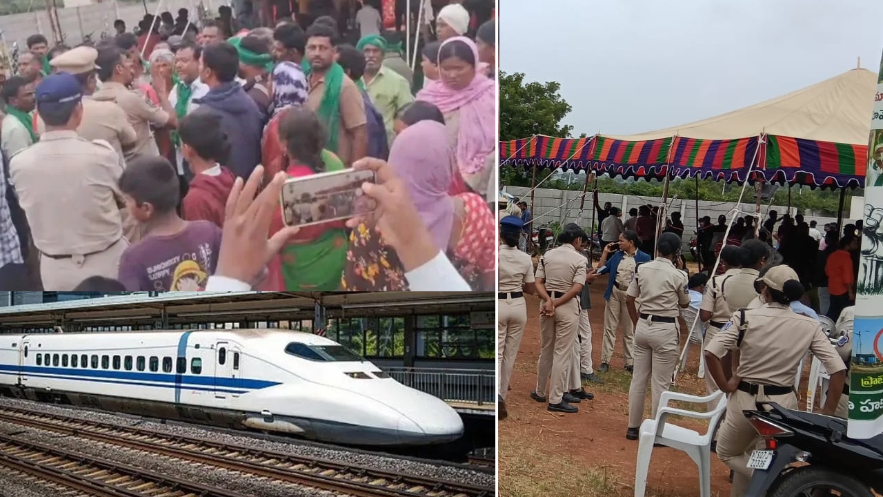 Shamshabad : శంషాబాద్ పరిధిలో ఉద్రిక్తత.. బుల్లెట్ ట్రైన్ మాకొద్దు.. అధికారులను అడ్డుకున్న రైతులు.. టెన్షన్ టెన్షన్