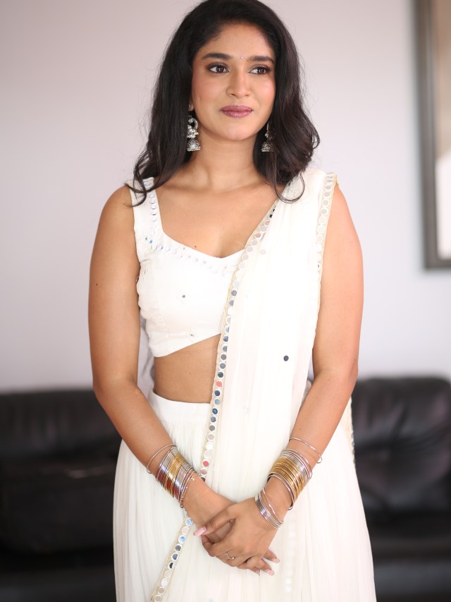 Vedha Jalandhar Stunning Looks White Dress at Ameer Log Teaser Launch Event