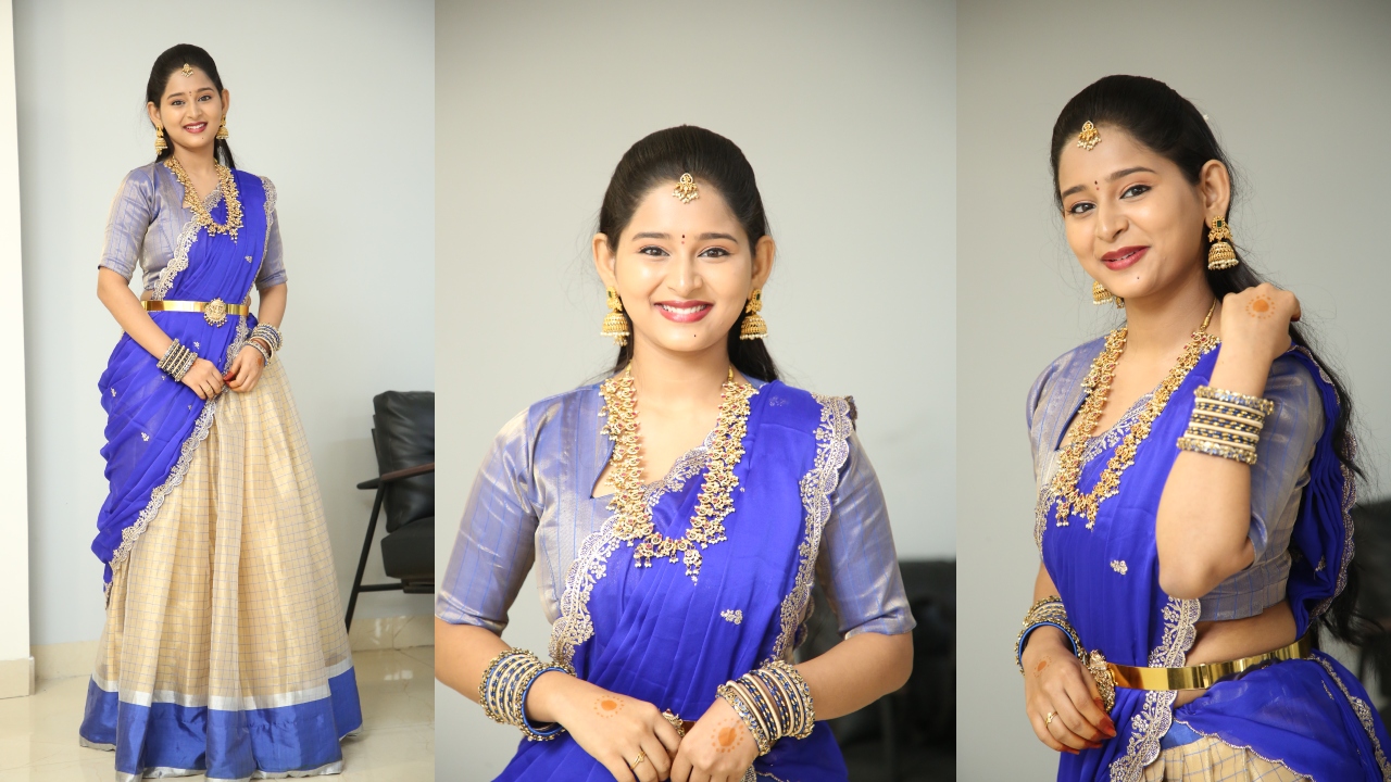 Vasavi Ganeshan : హాఫ్ శారీలో ‘హుషారు పిట్టలు’ హీరోయిన్.. వాసవి గణేశన్ జబర్దస్త్ ఫోటోలు..