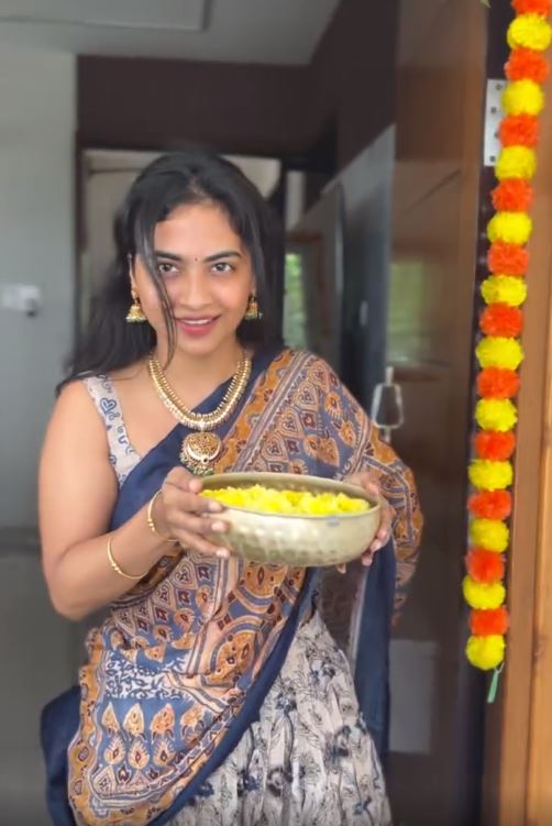 Alekhya Harika Varalakshmi Vratham Special Photos in Half Saree