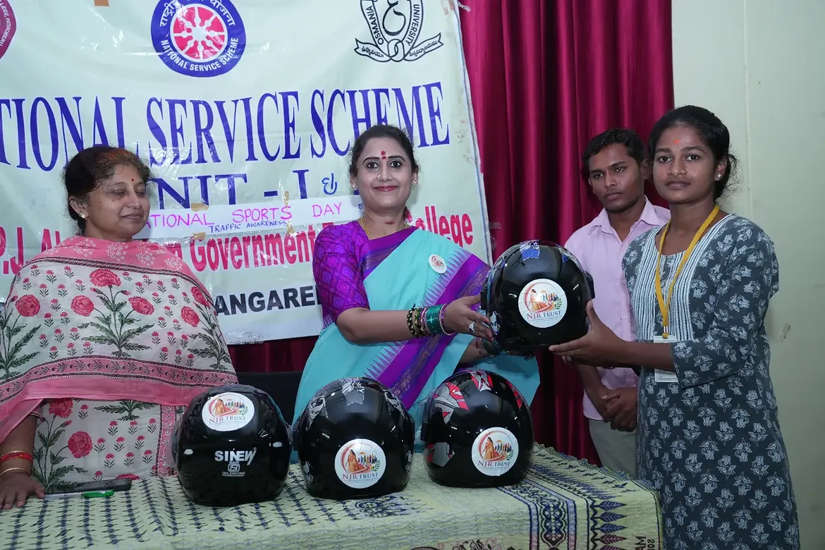 Nandamuri Deepika Janaki Ram distributed helmets to students in memory of Harikrishna