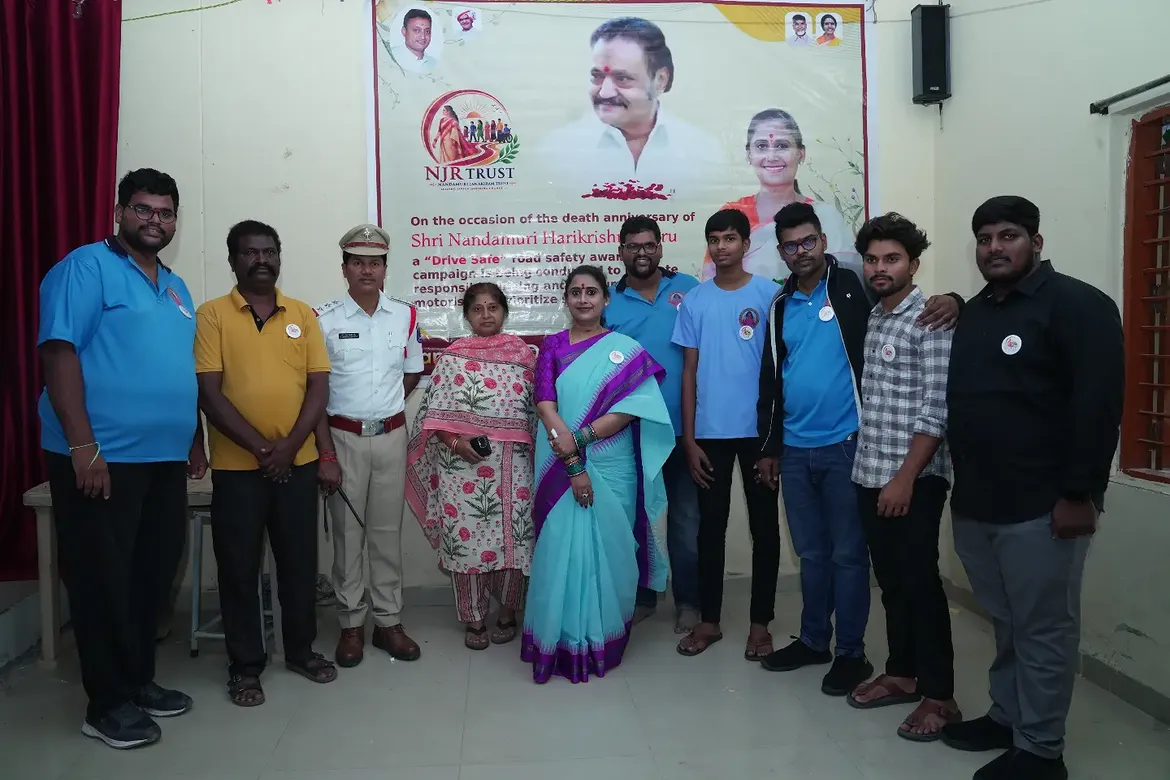 Nandamuri Deepika Janaki Ram distributed helmets to students in memory of Harikrishna
