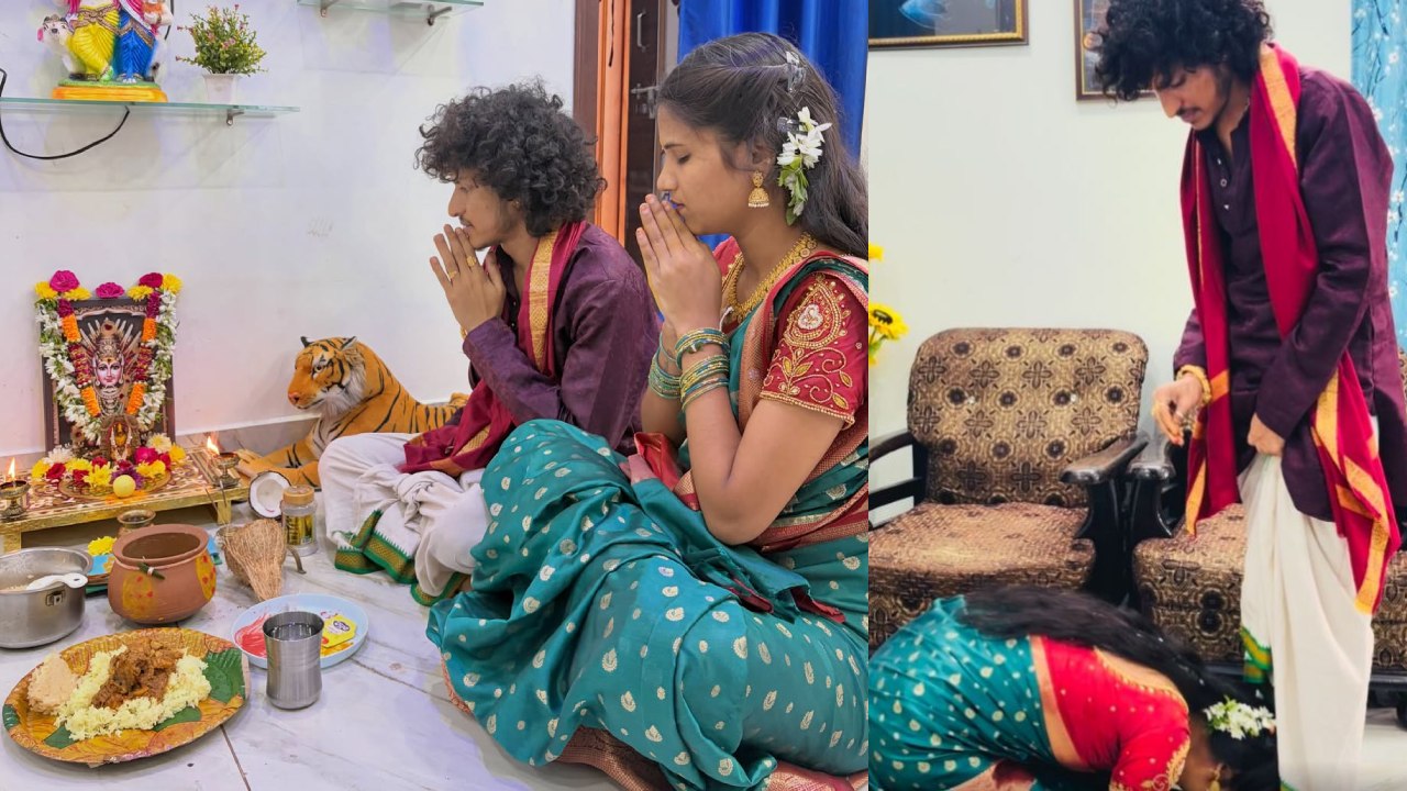 Patas Praveen : భర్త కాళ్ళు మొక్కిన భార్య.. జబర్దస్త్ ప్రవీణ్ ఇంట్లో బోనాలు పూజలు..