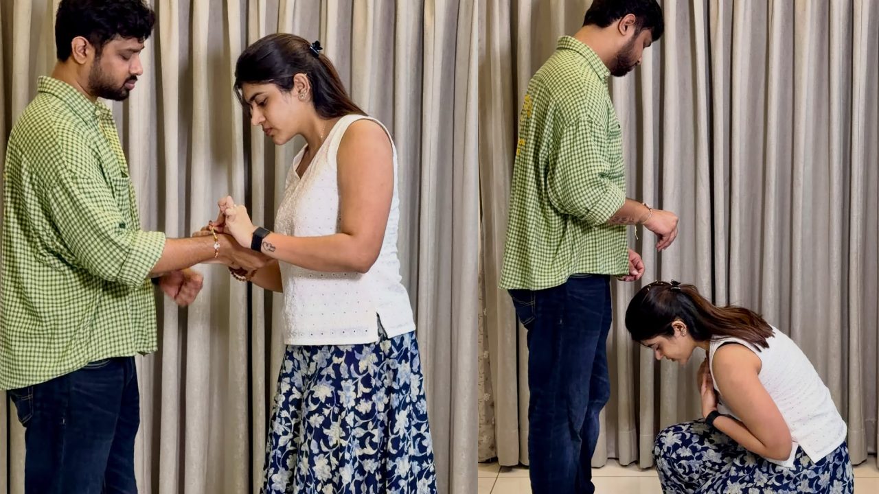 Rithu Chowdary : నటి, బిగ్ బాస్ ఫేమ్ రీతూ చౌదరి రాఖీ సెలబ్రేషన్స్.. అన్నయ్యకు రాఖీ కట్టి, కాళ్లకు నమస్కరించి..