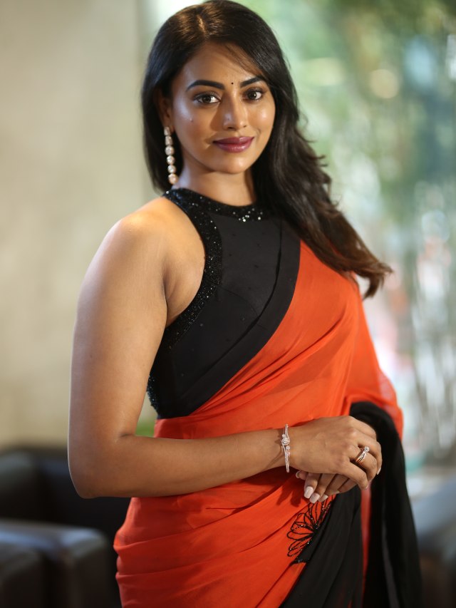 Kamakshi Bhaskarla Stunning Looks in Saree at Agadha Pre Release Event