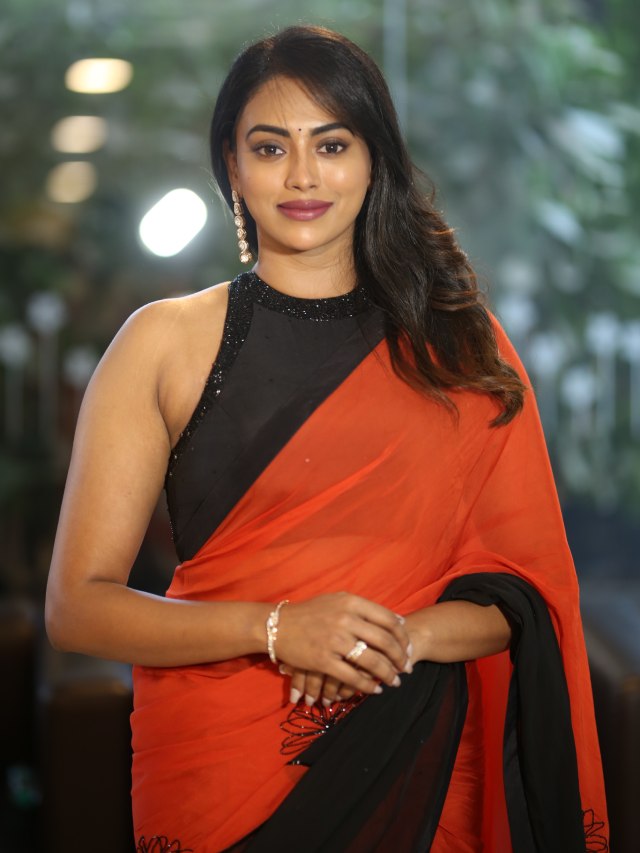 Kamakshi Bhaskarla Stunning Looks in Saree at Agadha Pre Release Event