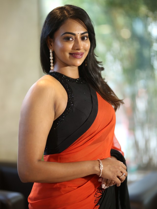 Kamakshi Bhaskarla Stunning Looks in Saree at Agadha Pre Release Event