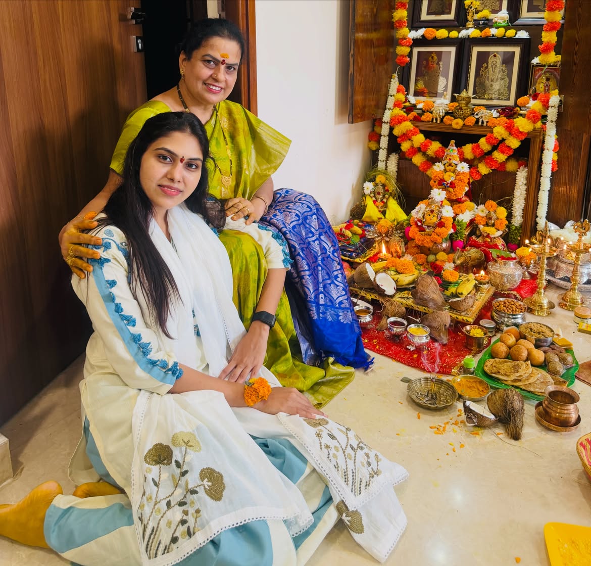 Jabardasth Satya Sri Celebrates Varalakshmi Vratham With Mother