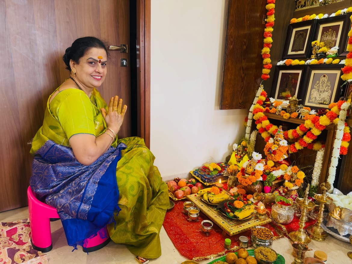 Jabardasth Satya Sri Celebrates Varalakshmi Vratham With Mother