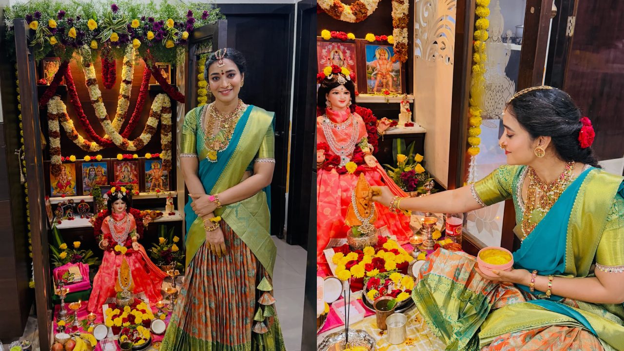 Bigg Boss Bhanusri : బిగ్ బాస్ భానుశ్రీ వరలక్ష్మి వ్రతం.. ఫొటోలు..