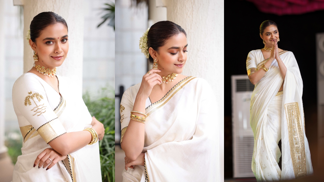 Keerthy Suresh : వైట్ శారీలో కీర్తి సురేశ్.. క్యూట్ ఫోటోలు ..