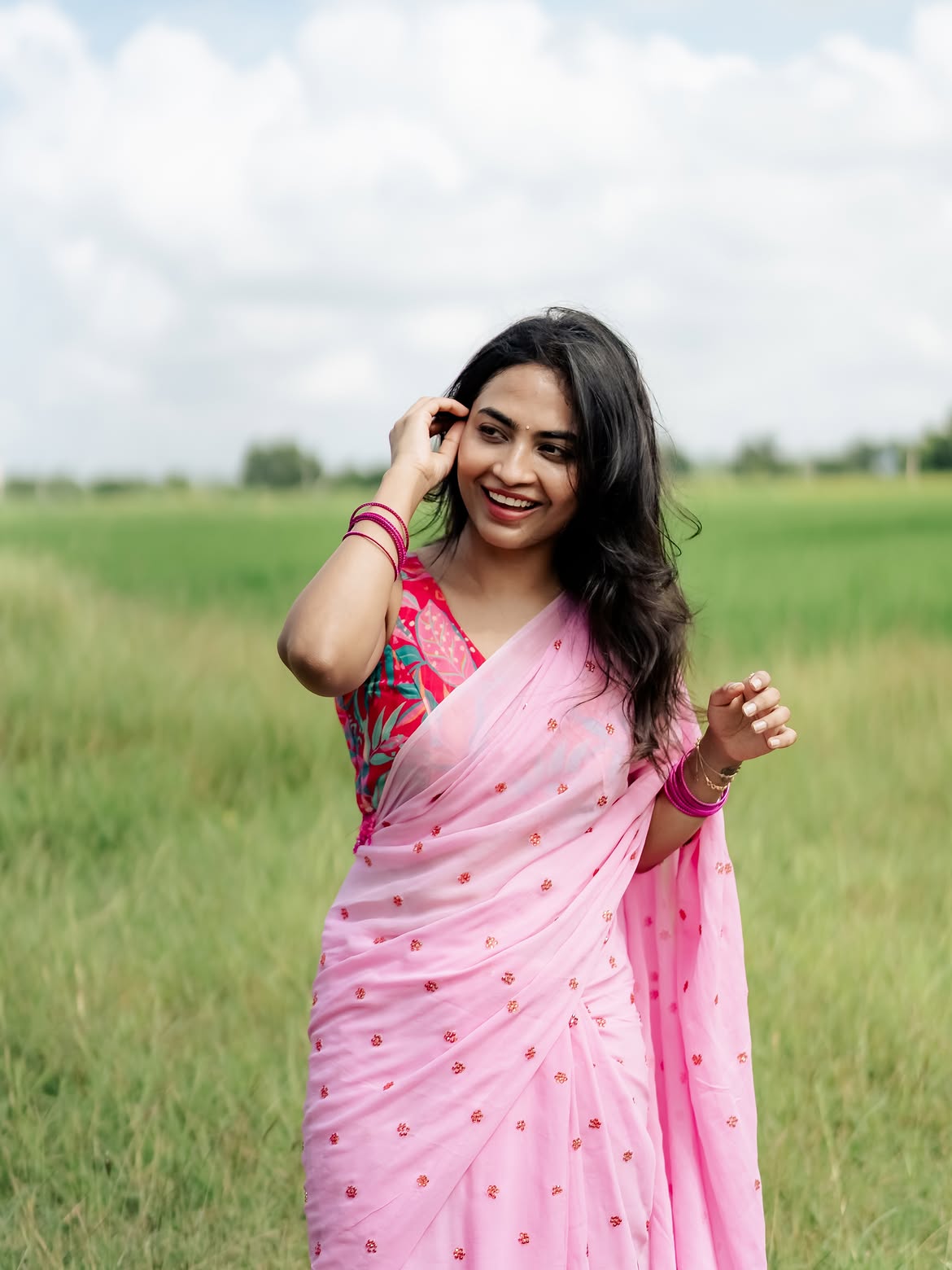 Alekhya Harika Poses in Saree at Fields