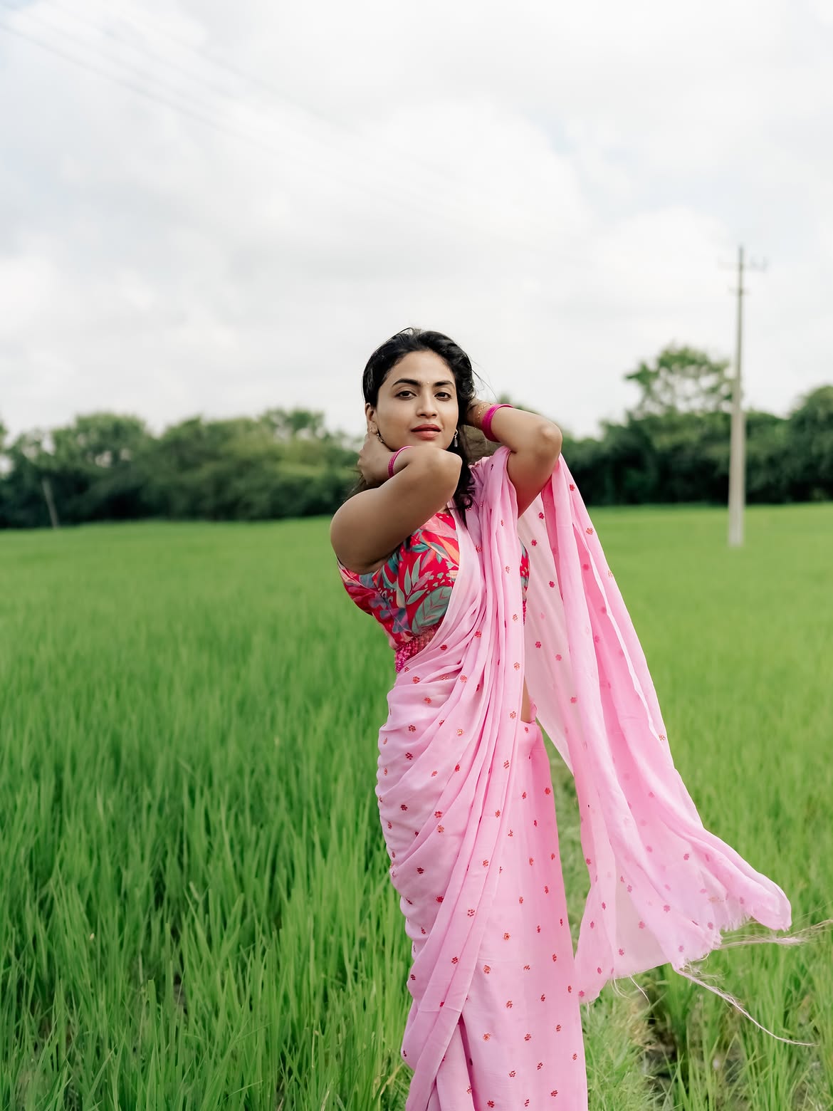 Alekhya Harika Poses in Saree at Fields