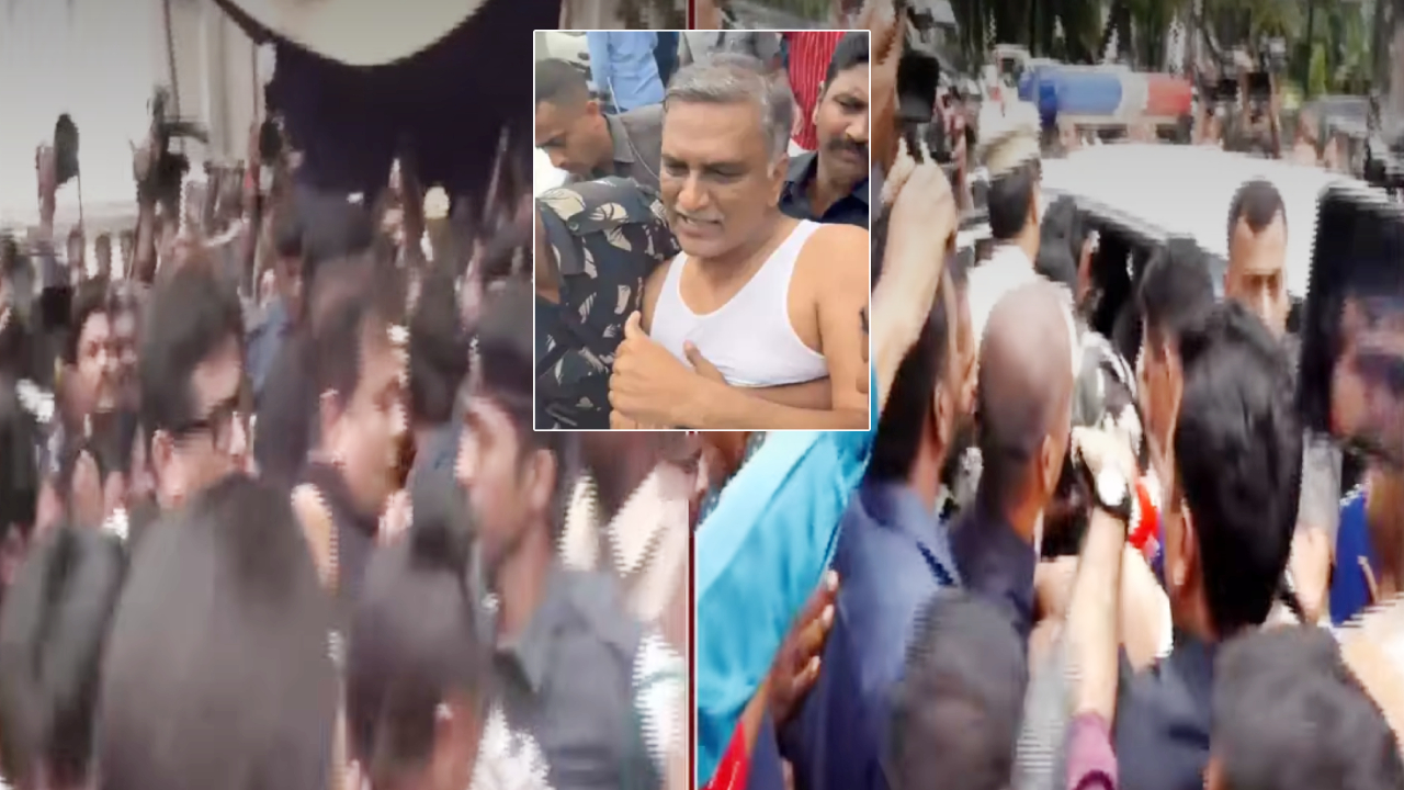 BRS Protest: పబ్లిక్ గార్డెన్స్ వద్ద రణరంగం.. కేటీఆర్, హరీశ్‌రావు అరెస్ట్