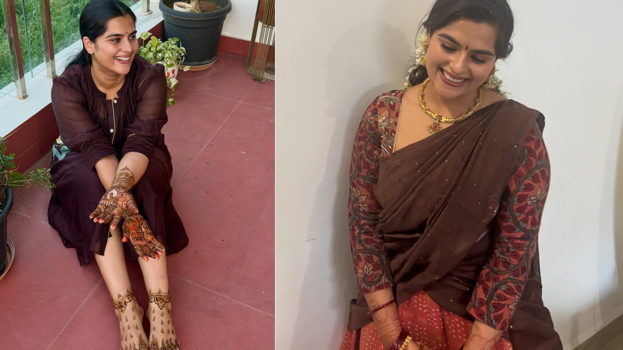 Kavya Kalyanram : గోరింటాకు పెట్టుకొని.. కావ్య కళ్యాణ్ రామ్ స్పెషల్ ఫొటోలు..