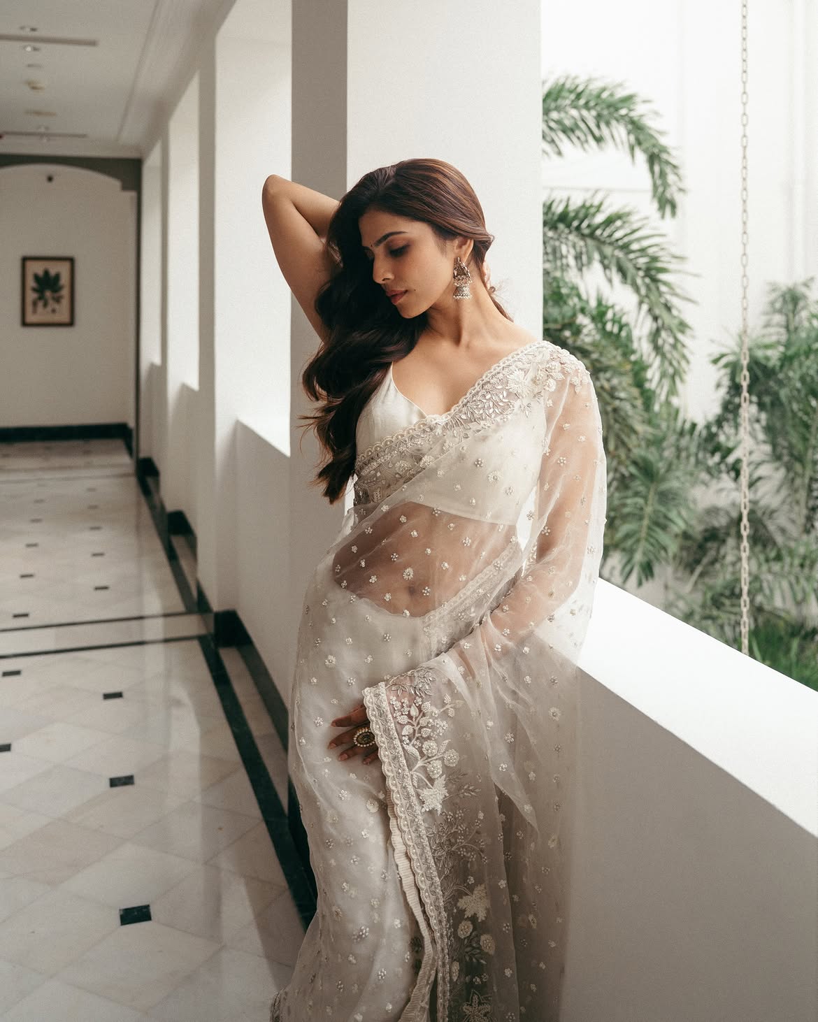 Malavika Mohanan Shows her Beauty in Transparent White Saree