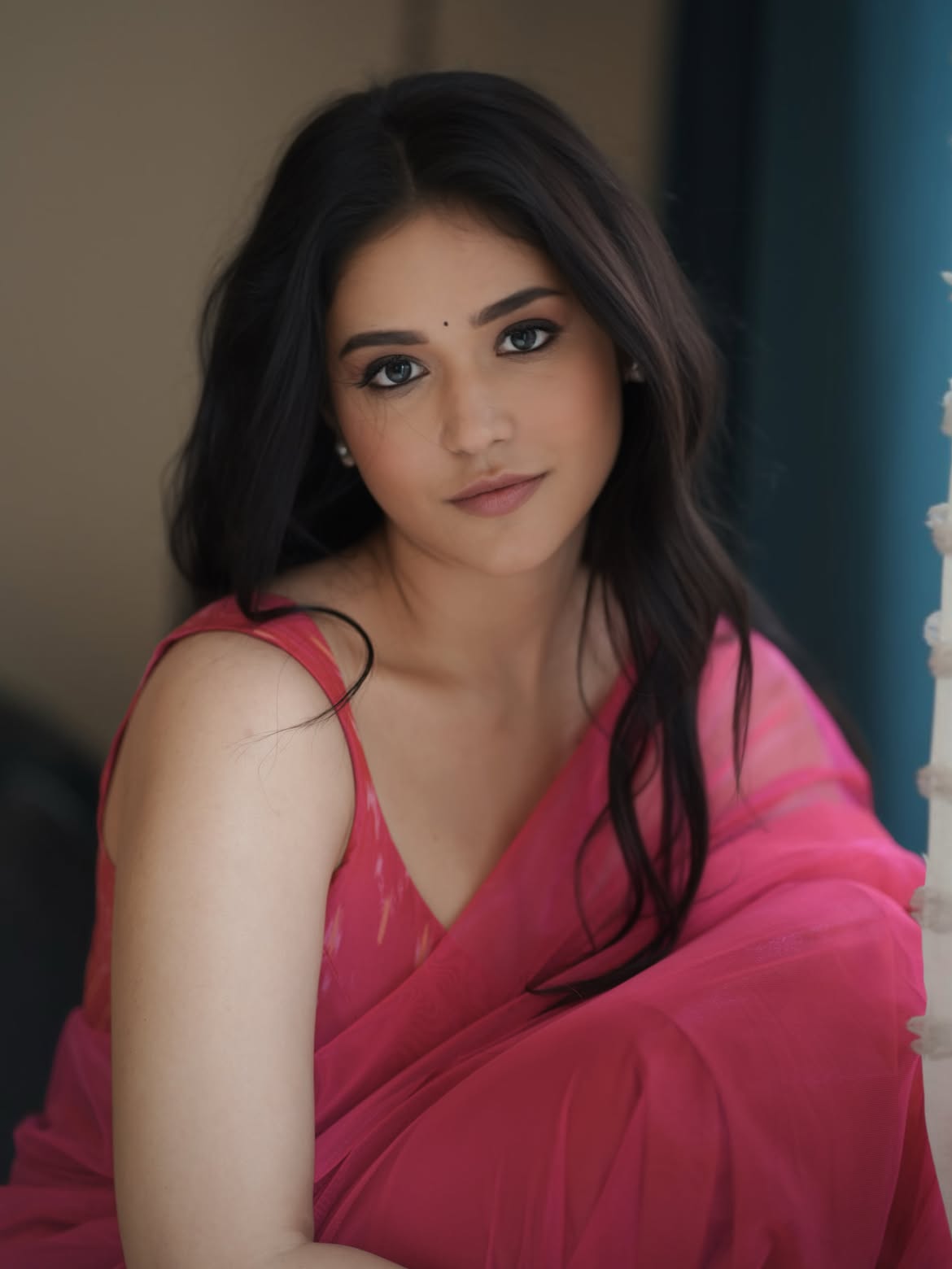 Priyanka Jawalkar Cute Looks in Transparent Pink Saree