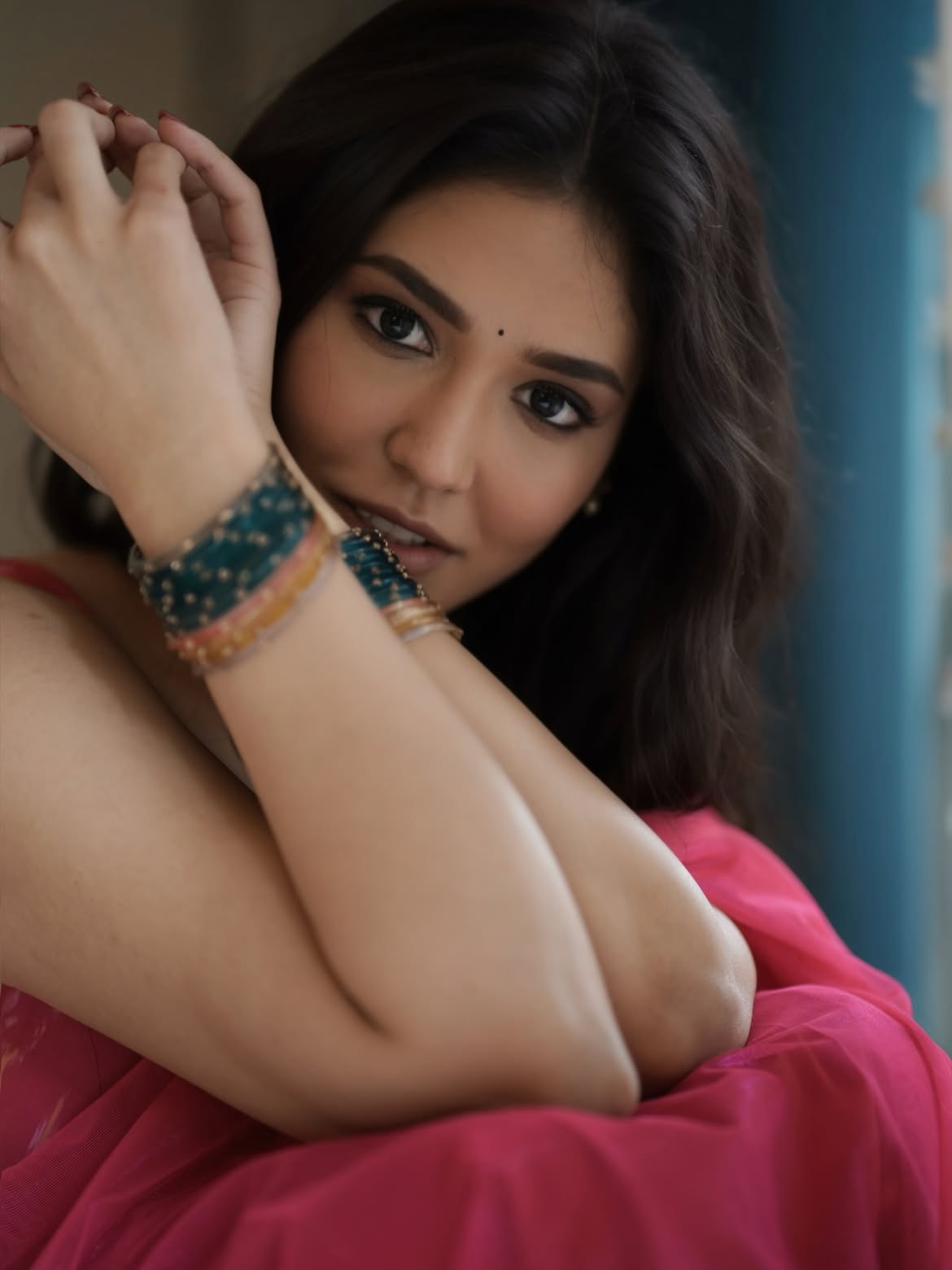Priyanka Jawalkar Cute Looks in Transparent Pink Saree