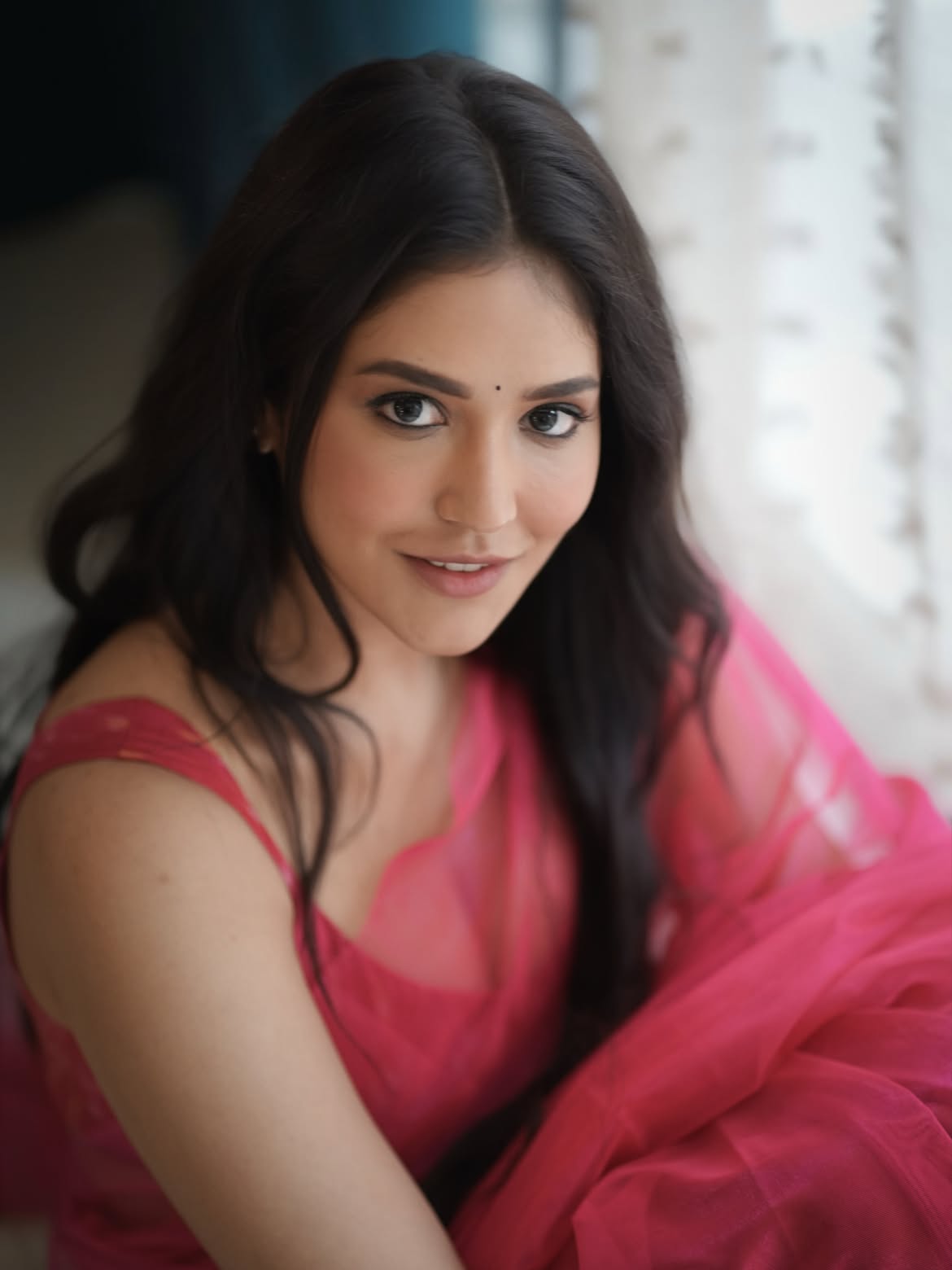 Priyanka Jawalkar Cute Looks in Transparent Pink Saree
