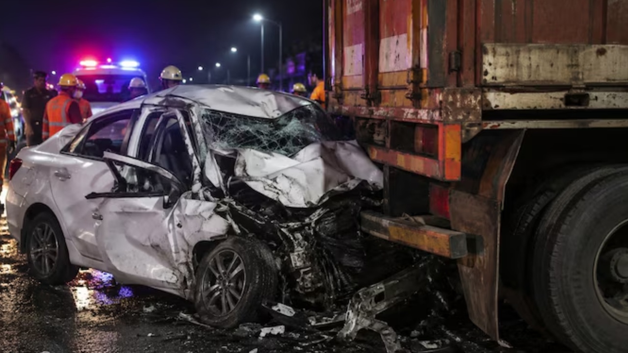 Road Accident : ఘోర రోడ్డు ప్రమాదం.. లారీని ఢీకొన్న కారు.. ఎనిమిది మంది మృతి