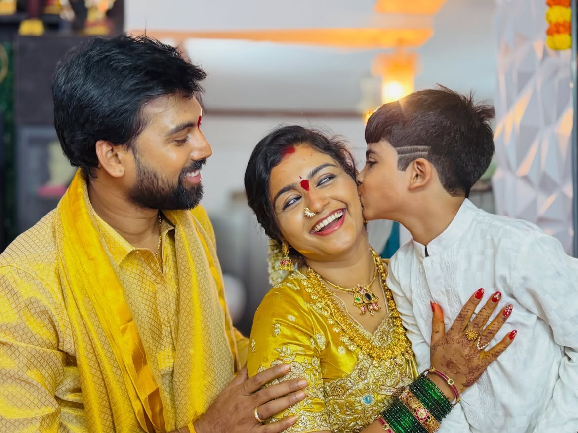 Serial Actress Sireesha Satyanarayana Swami Vratham with Husband Actor Mahendra