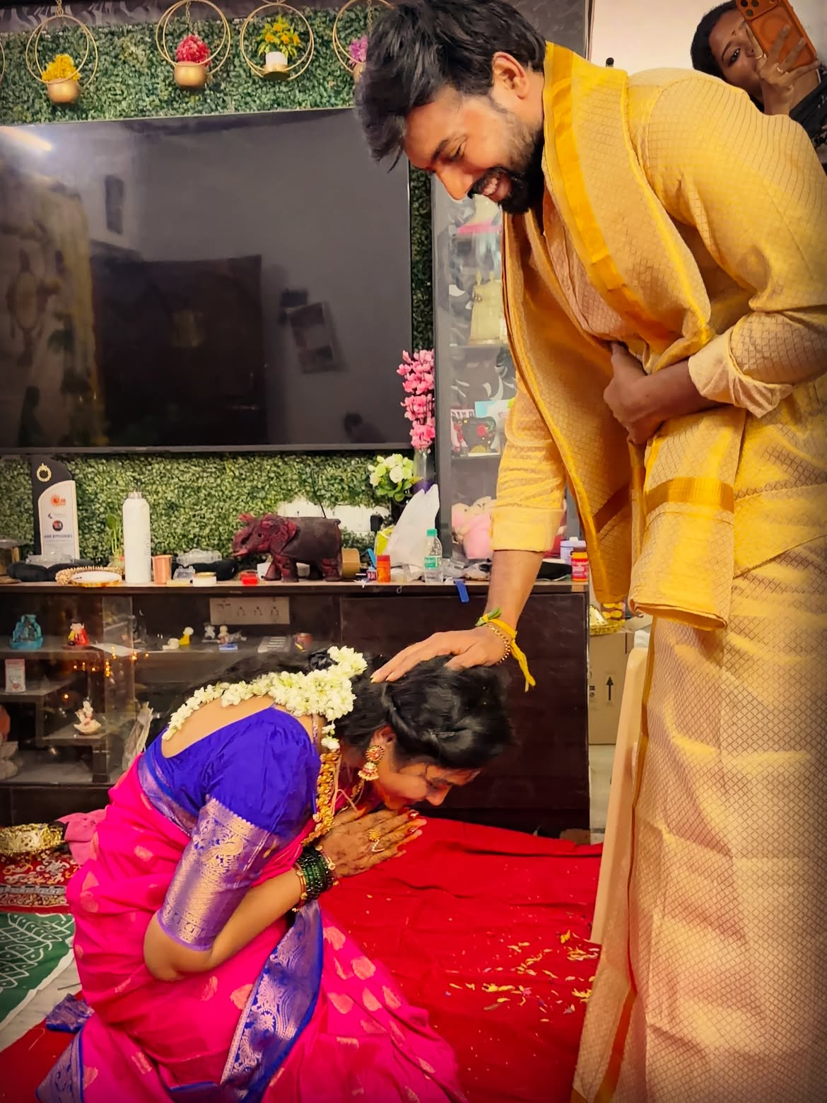 Serial Actress Sireesha Satyanarayana Swami Vratham with Husband Actor Mahendra