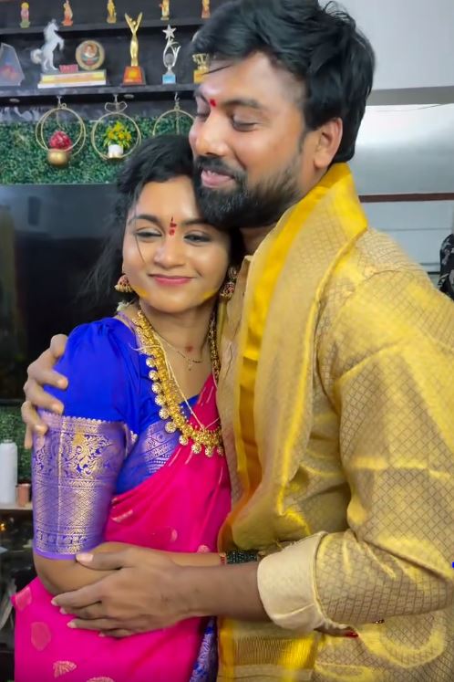 Serial Actress Sireesha Satyanarayana Swami Vratham with Husband Actor Mahendra