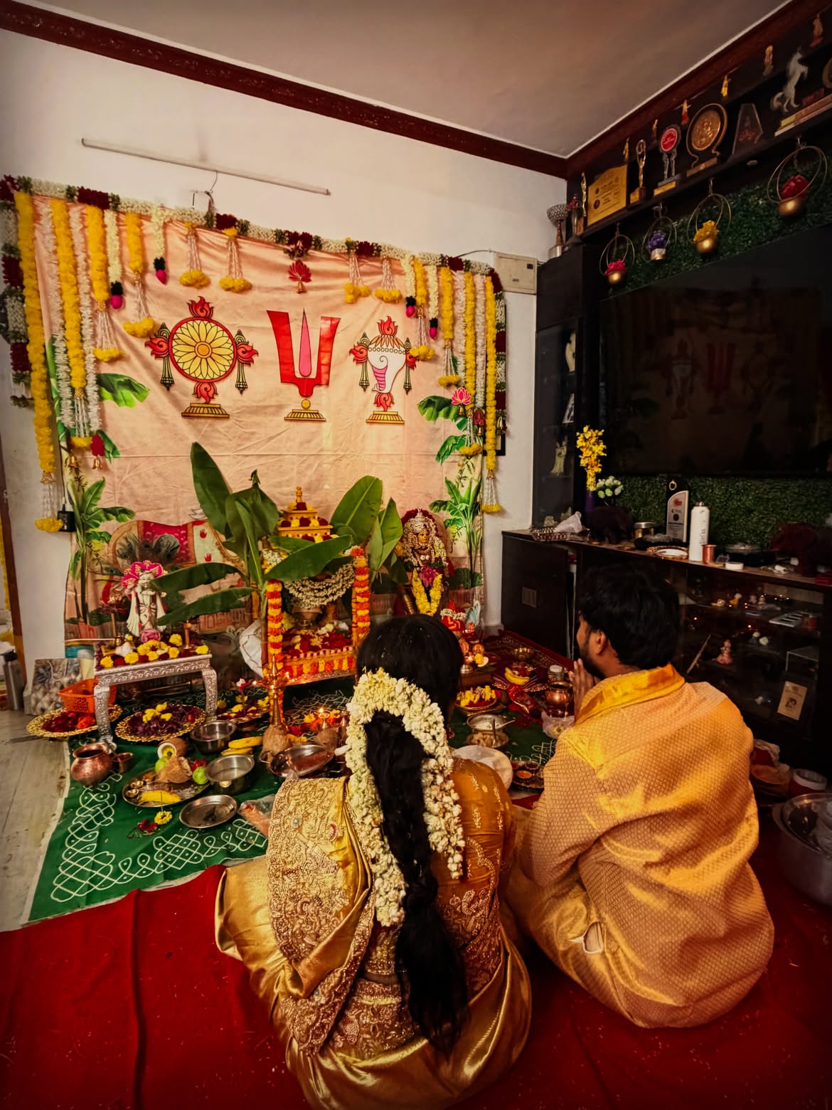 Serial Actress Sireesha Satyanarayana Swami Vratham with Husband Actor Mahendra