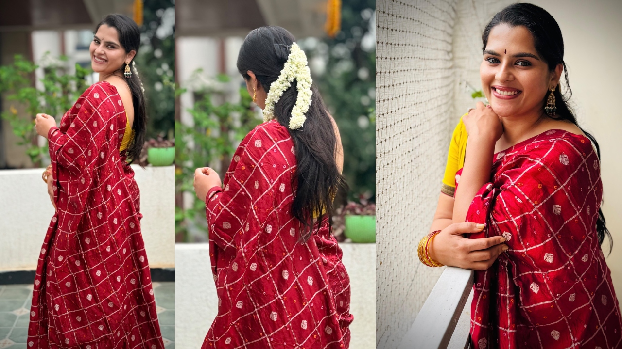 Kavya Kalyanram : త‌ల‌లో మ‌ల్లెపూలు, ఎరుపు శారీలో కావ్య క‌ళ్యాణ్ రామ్‌.. ఫోటోలు వైర‌ల్‌..