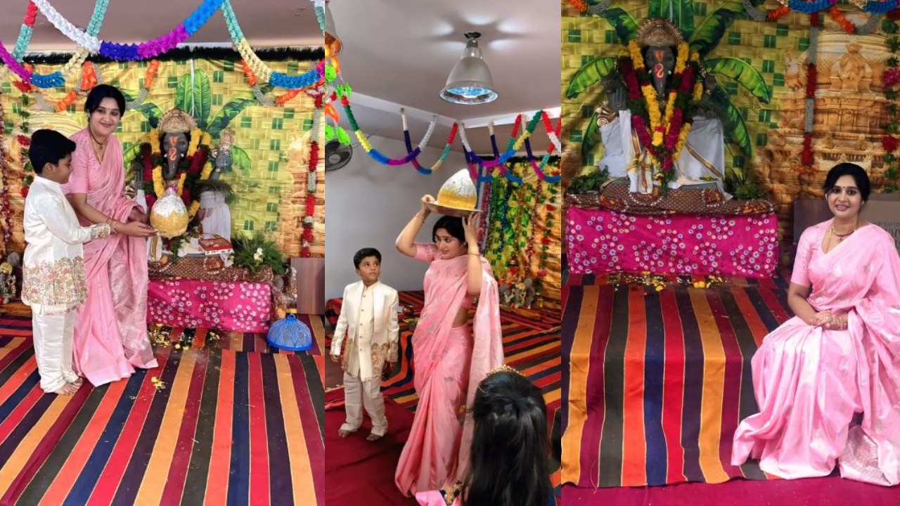 Artist Priya : వినాయక చవితి సెలబ్రేషన్స్ లో నటి ప్రియ.. వేలంపాటలో లడ్డు దక్కించుకొని.. ఫొటోలు..