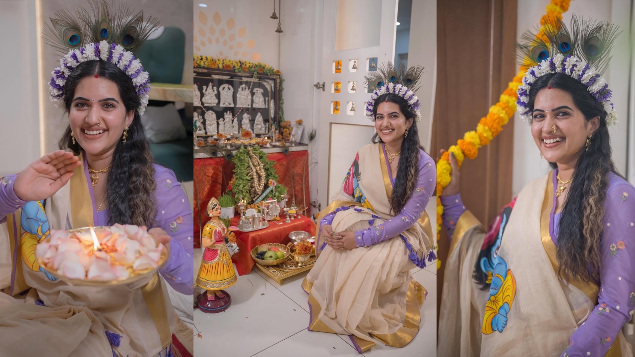 Sravanthi Chokarapu : కృష్ణాష్టమి స్పెషల్.. నెమలి పింఛంతో ‘యాంకర్ స్రవంతి’ స్పెషల్ ఫొటోలు..