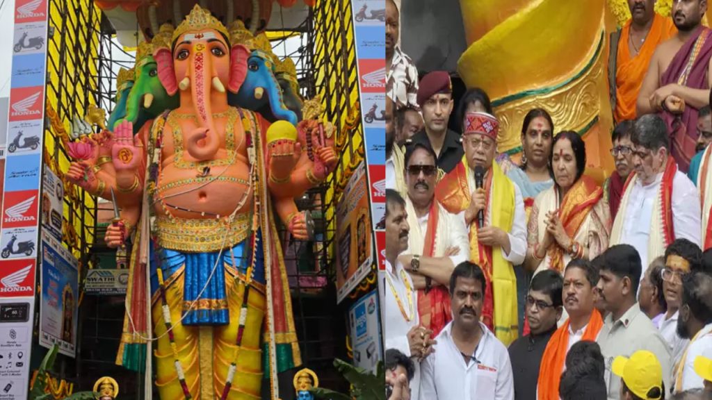 Khairatabad Panchamukha Ganapati: ఖైరతాబాద్‌లో ‘పంచముఖ మహా గణపతి’.. గవర్నర్ దంపతుల తొలి పూజ.. పట్టువస్త్రాలు సమర్పించిన 