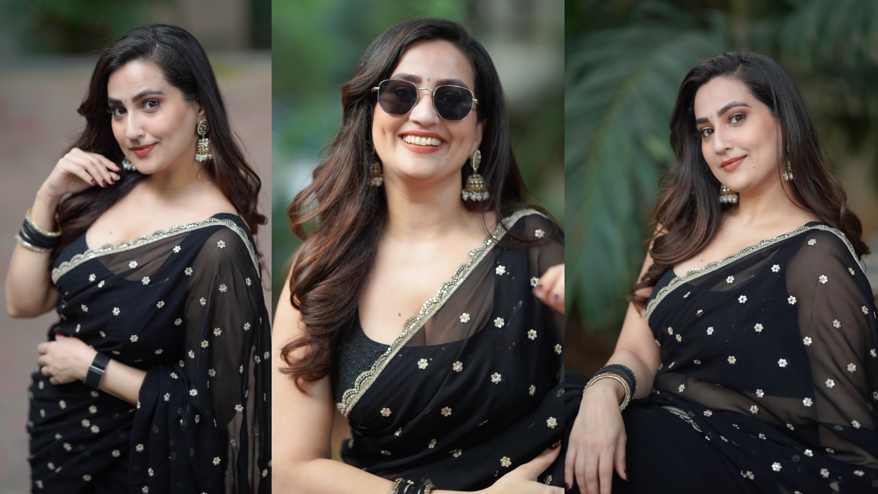 Anchor Manjusha : న‌లుపు చీర‌, క‌ళ్ల‌ద్దాలు.. యాంక‌ర్ మంజూష క్యూట్ ఫోటోలు..