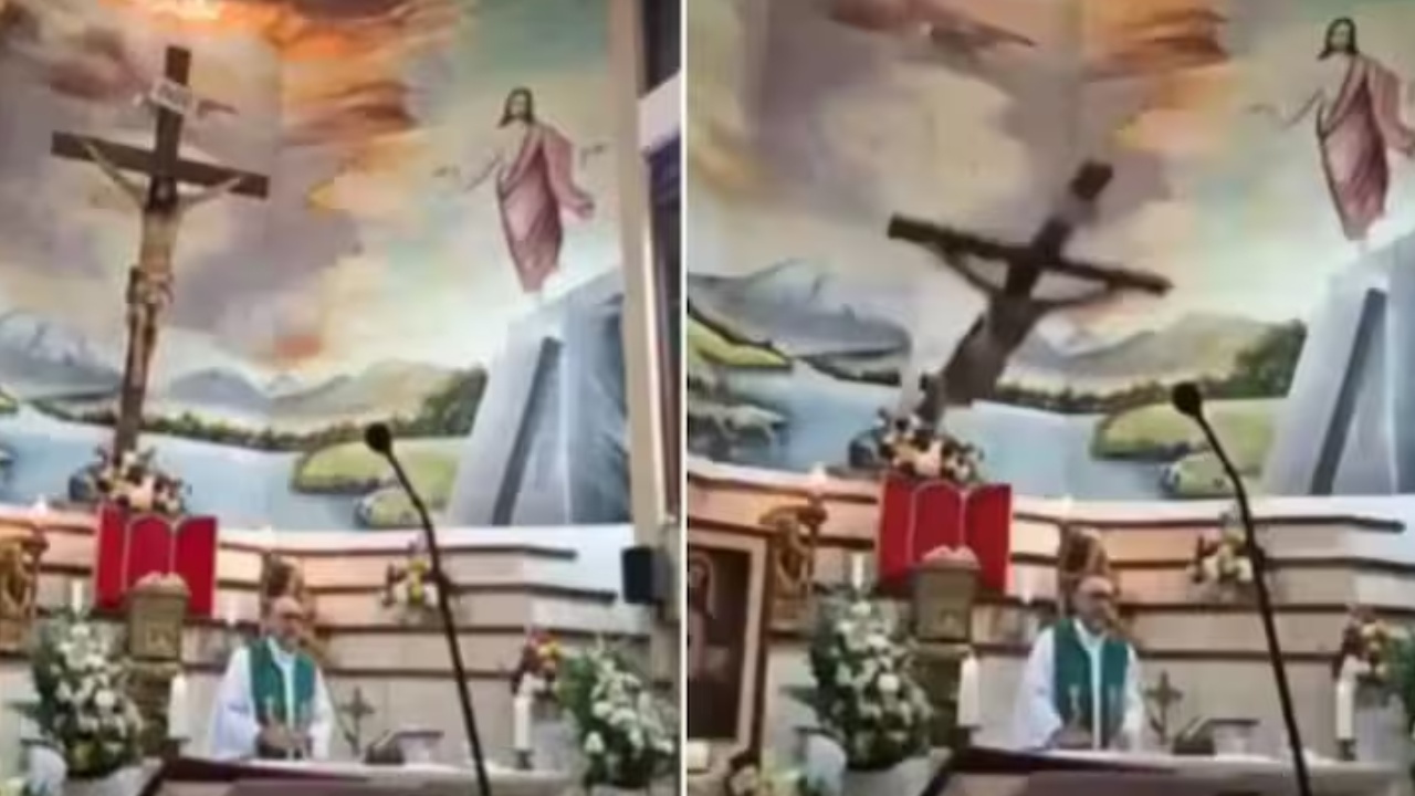 Church Father Dies : మరణం గురించి చర్చిలో సందేశం ఇస్తున్న ఫాదర్.. గోడకున్న శిలువ తలపై పడి మృతి.. వీడియో వైరల్ ..