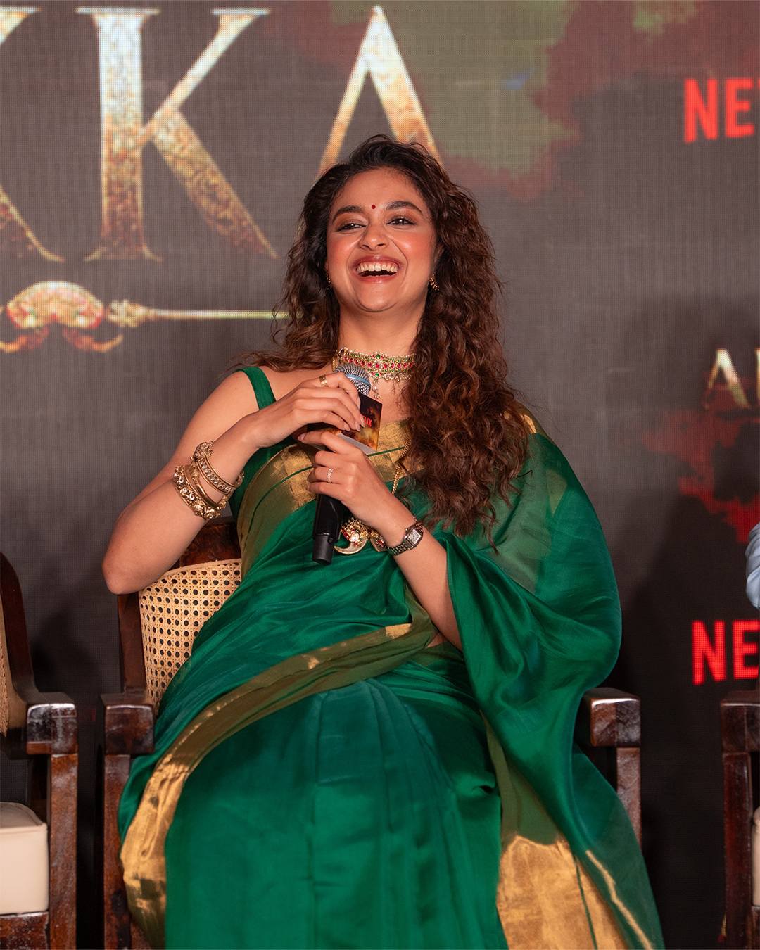 Keerthy Suresh Green Saree Looks for Akka Series