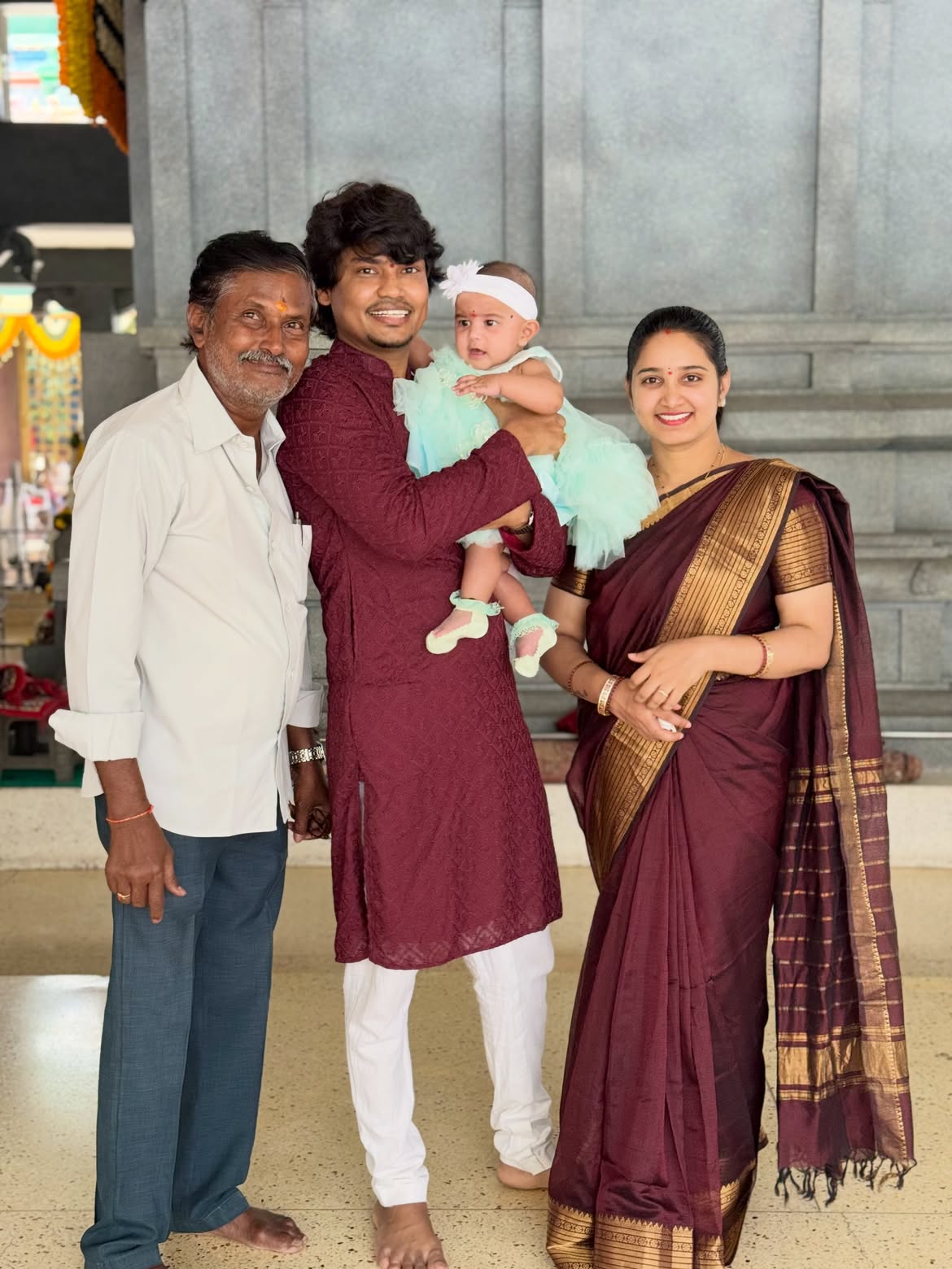 Jabardasth Kevvu Kartheek Family Visits Temple
